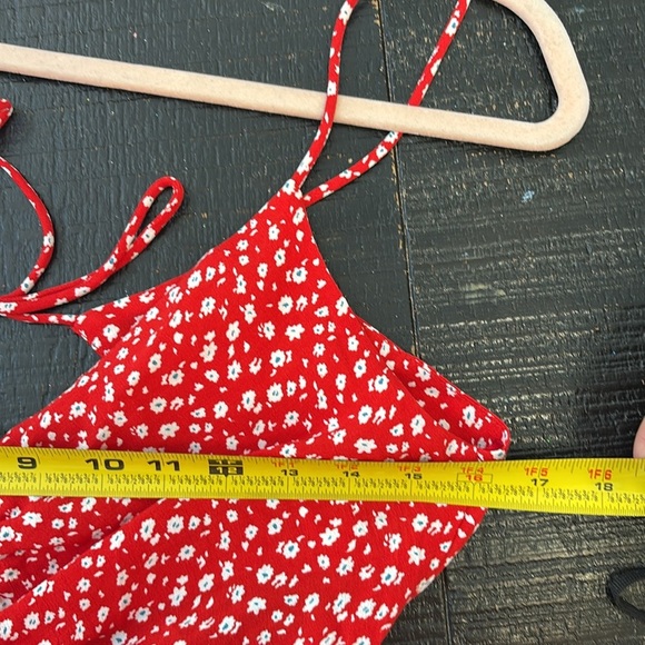 Zara Ruched Open Back Mini Floral Dress red size small - Picture 11 of 12